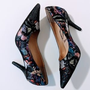Black Floral Heels